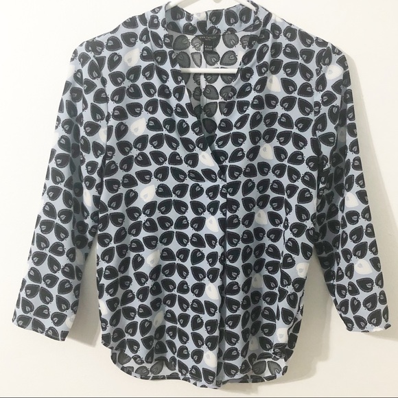 Ann Taylor Petites Three Quarter Sleeve V-neck Front Career Leaf Motif Blouse - Picture 1 of 6